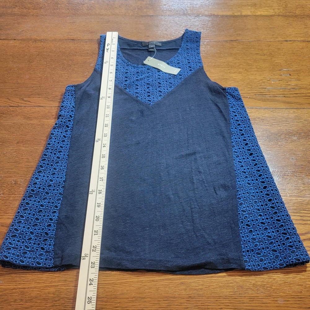 J. Crew Tank Top Blue Lightweight‎ Sleeveless Eyelet Trim Sheer Blouse Sz XS NWT - Picture 8 of 8